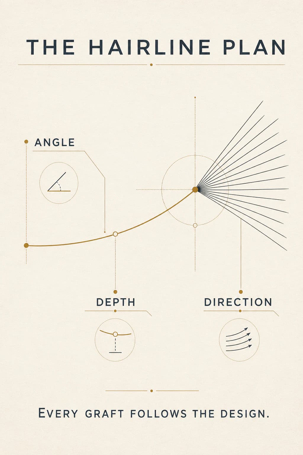 Dermaplast infographic explaining angle, depth and direction in hairline planning