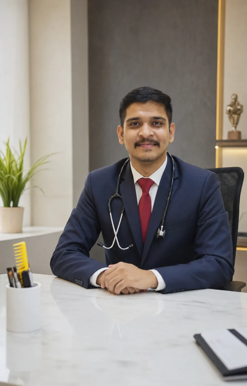 Dr. Saurabh seated at a consultation desk