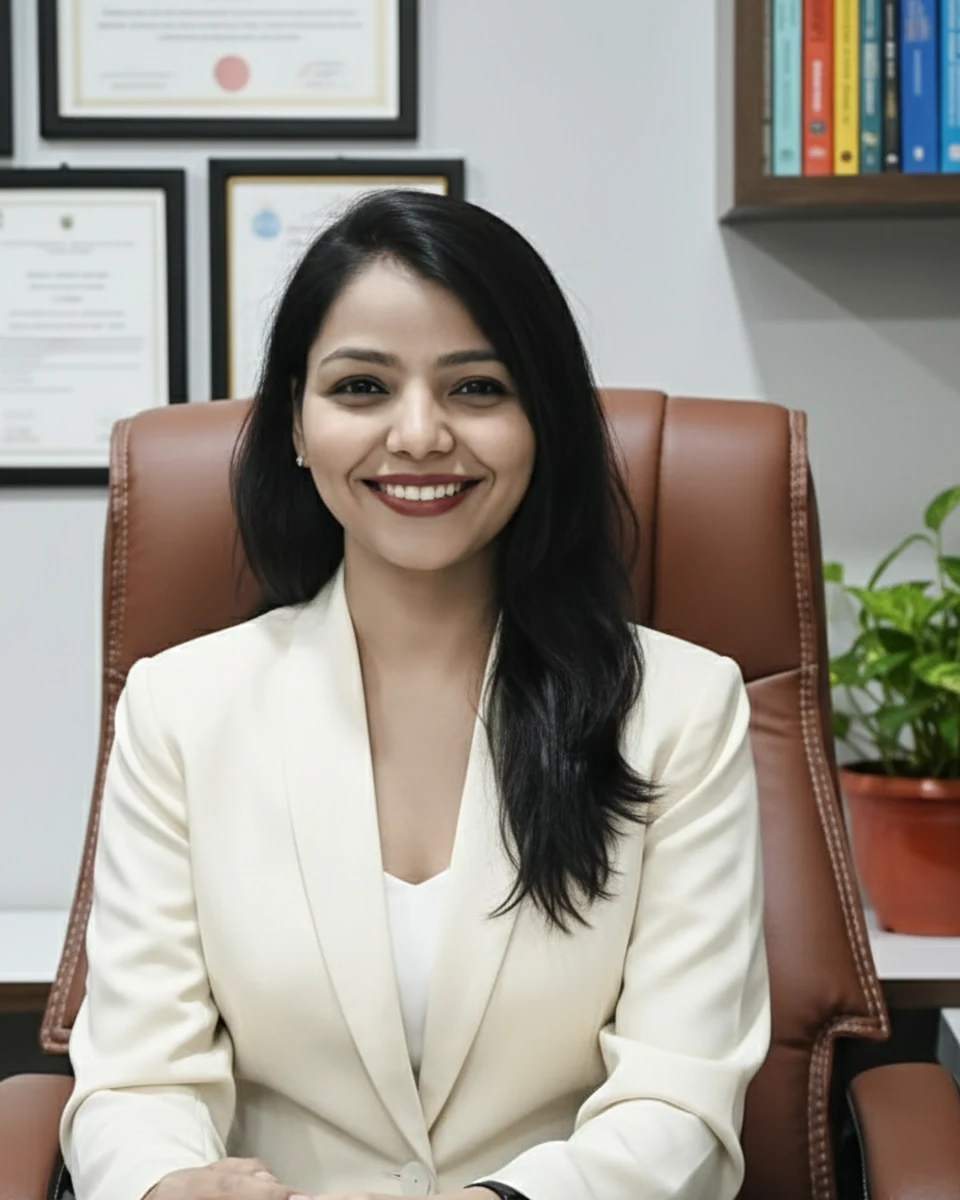 Dr. Rajshree seated in a clinic consultation room